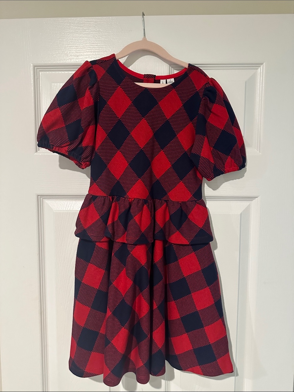 Janie and Jack Red and Navy Diamond Plaid Peplum Dress